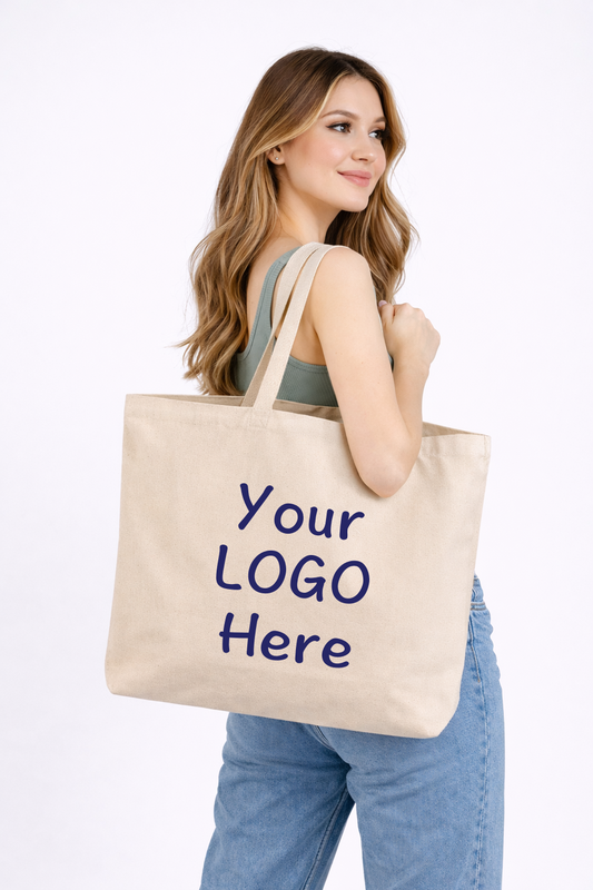 Large canvas tote bag with custom logo printing