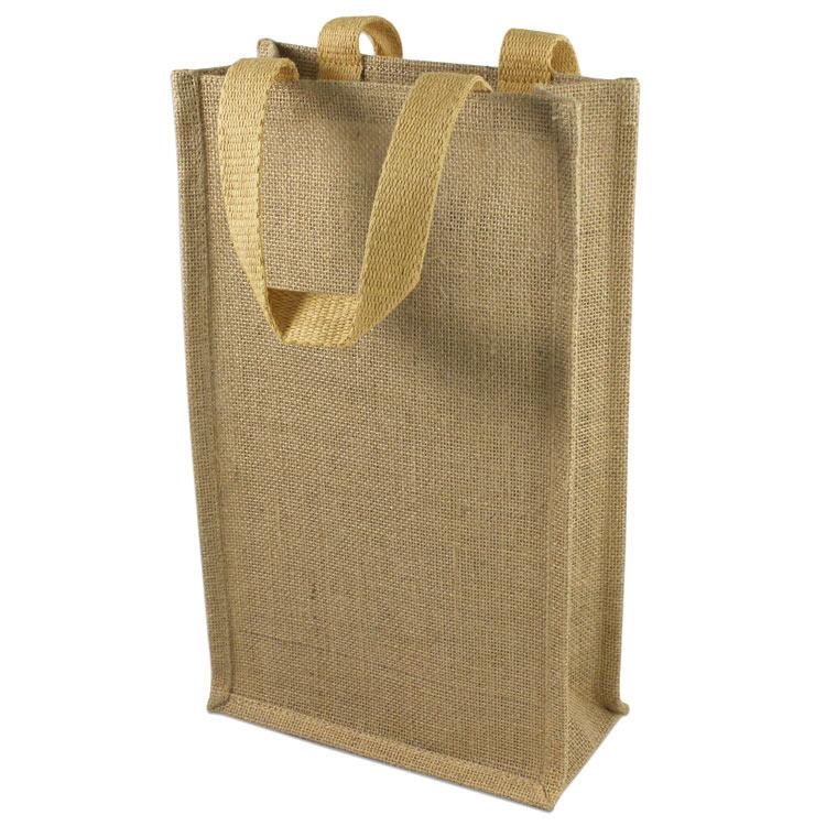 Burlap Jute Wine Totes With Dividers, (2 Bottles)