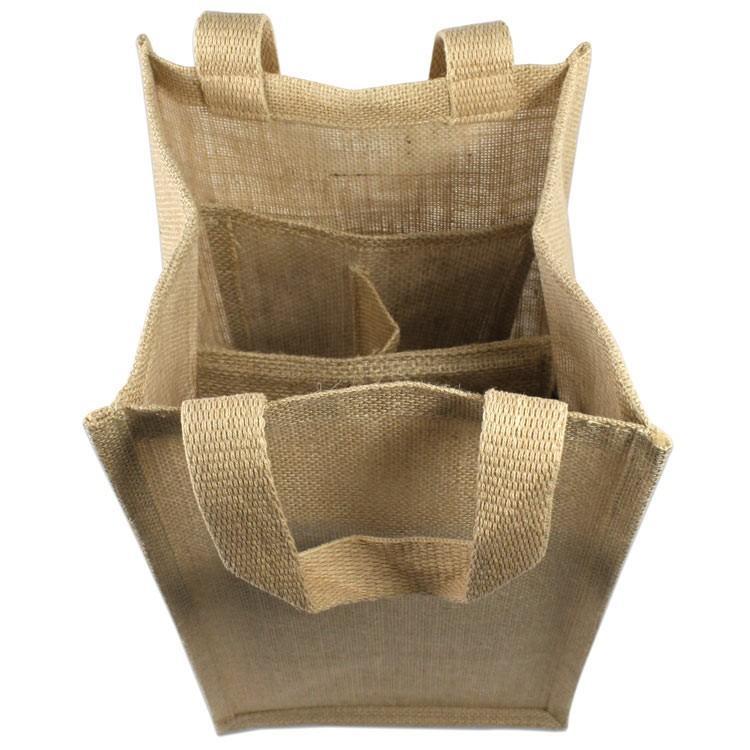 wholesale bulk Burlap Jute Wine Totes With Dividers, (4 Bottles)