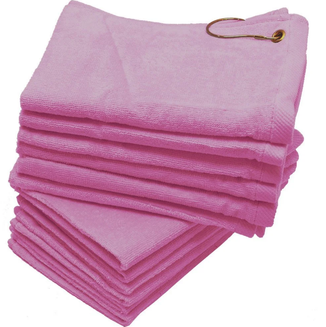 Light Pink Velour 11" x 18" Fingertip Golf Towels with Corner Grommet & Hook