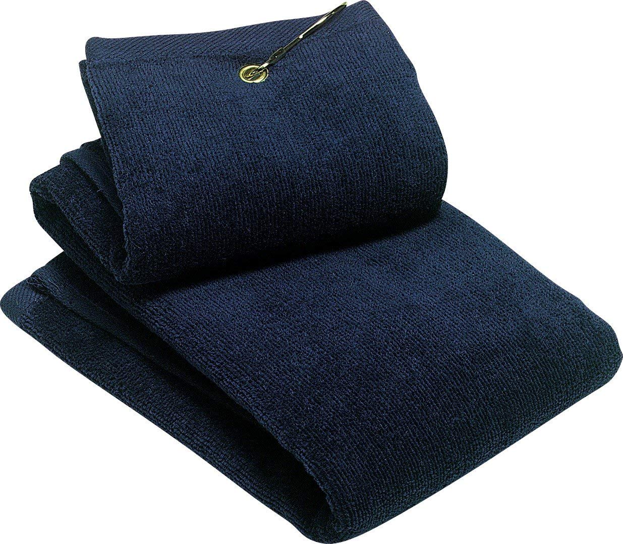 Tri-fold Golf Towels with Metal Bag Clip, Navy Color