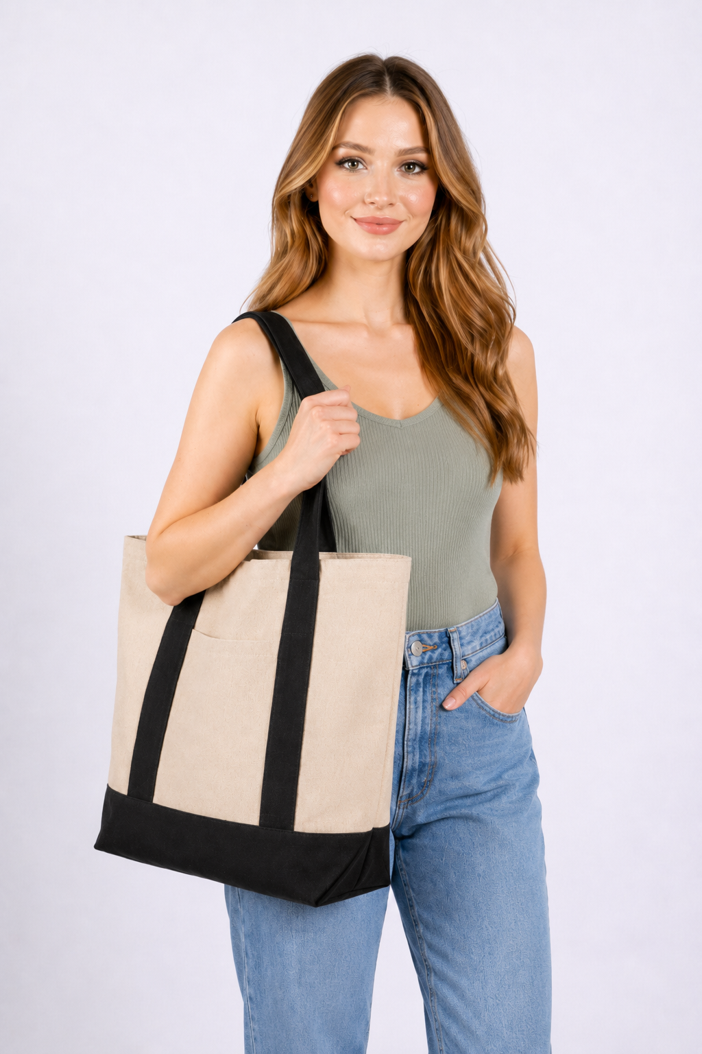 Large Canvas Tote Bag with Contrast Handles, Everyday Carry Tote | B38