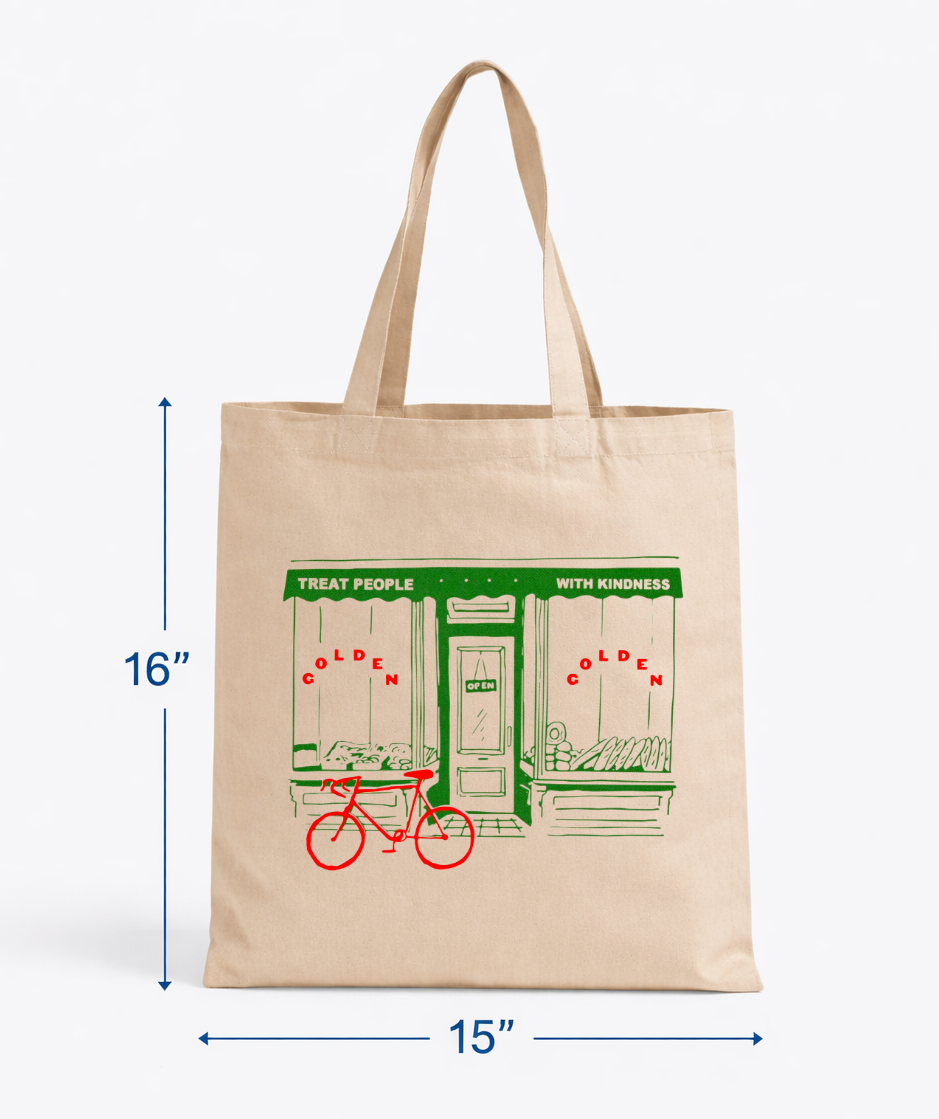 Durable natural canvas tote bag featuring a custom printed company logo