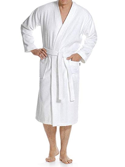 wholesale 100% Cotton Terry Kimono Robe in bulk, White Color