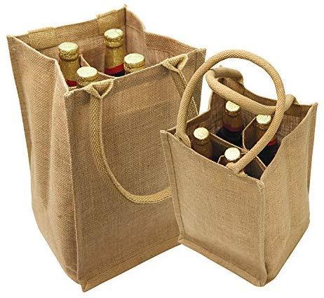 wholesale bulk Burlap Jute Wine Totes With Dividers, (4 Bottles)