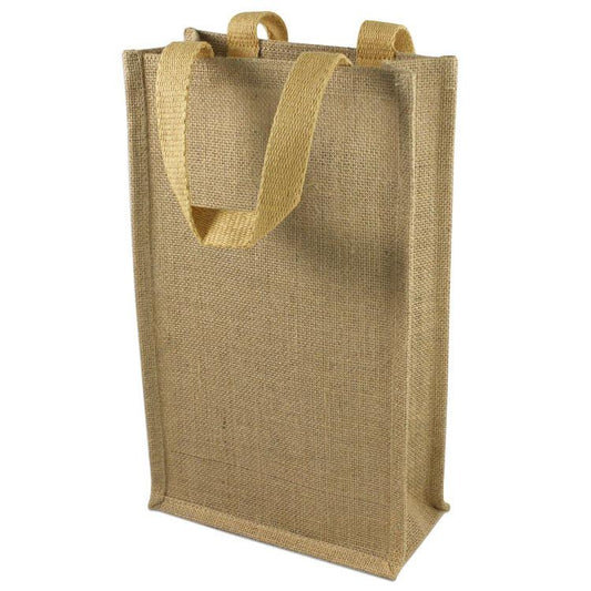 Burlap Jute Wine Totes With Dividers, (2 Bottles)